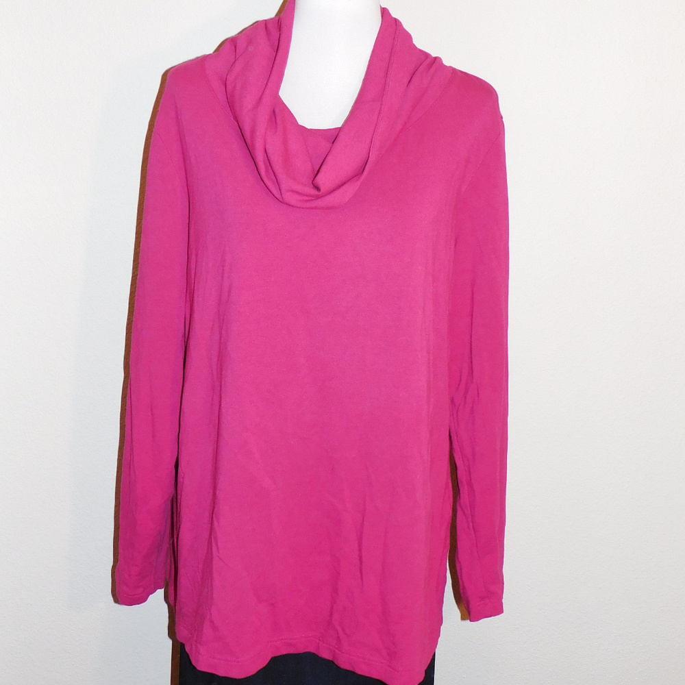 2X Land's End Pink Cowl Neck Stretch Knit Top EUC